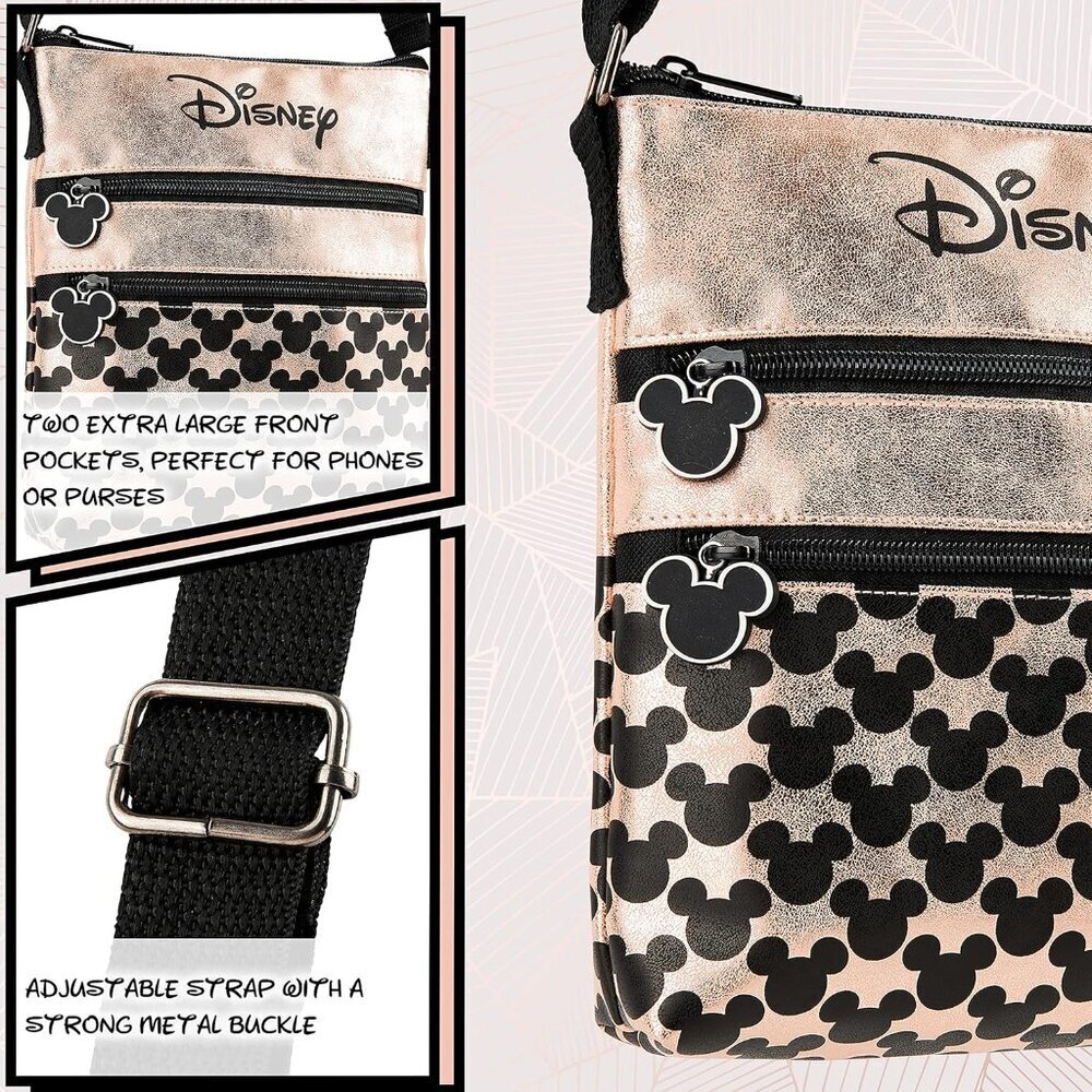 Women's Rose Gold Shoulder Bag Minnie And Mickey Minimal Mouse Cross Body Bag - Picture 3 of 5